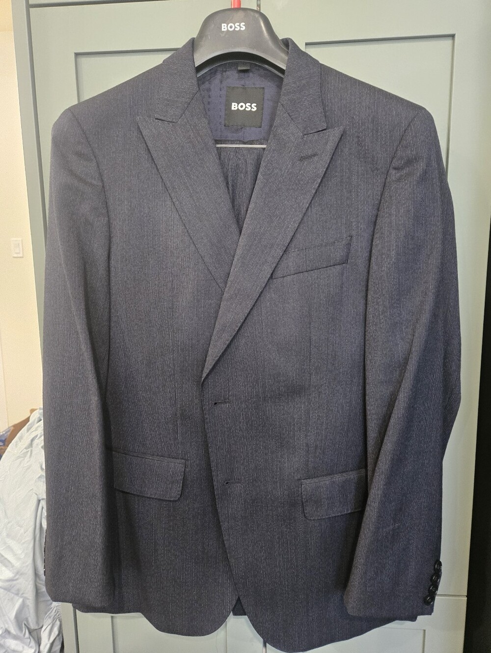 BOSS Men's Dark Navy Pinstripe Single-Breasted Blazer 40R